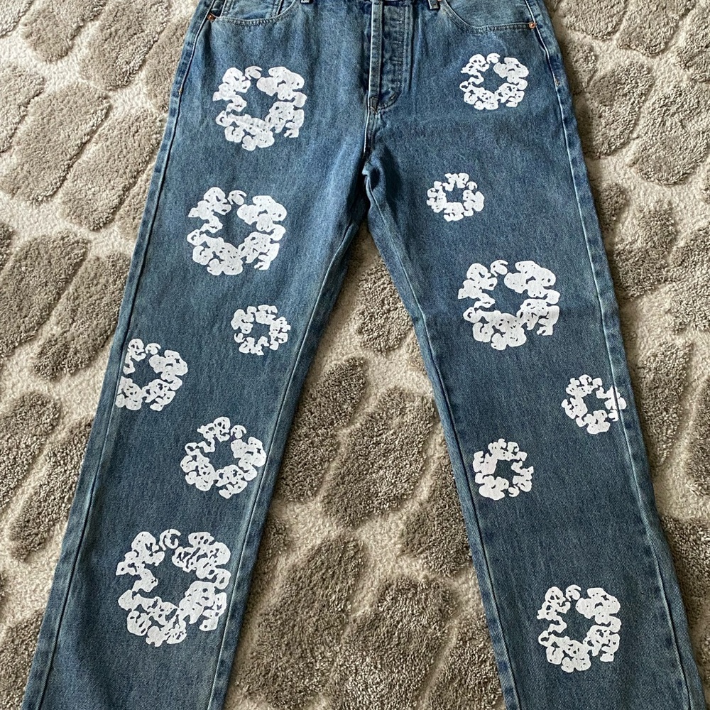 Floral Patterned Blue Jeans